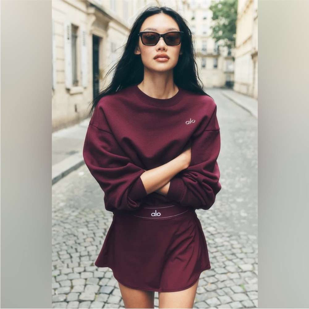 ALO yoga Accolade Crew Neck Pullover - Burgundy SMALL